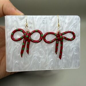 Chic Red and Green Bow Earrings- Polymer Clay Earring